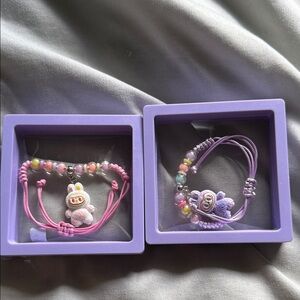 Labubu Charm Bracelet Set - Pink and Purple